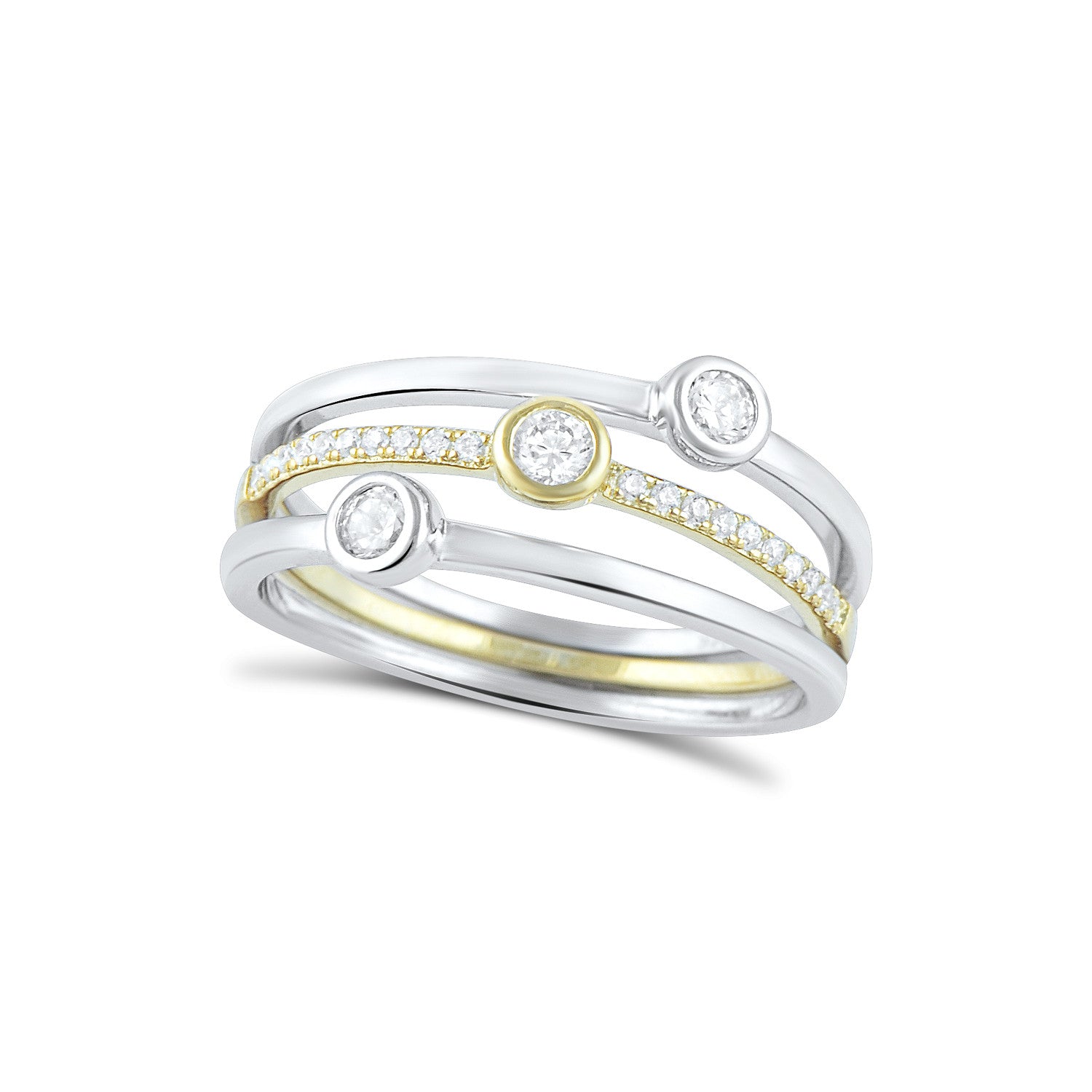 Two Tone Sterling Silver Simulated Diamond Stacked Ring - SilverCloseOut - 2