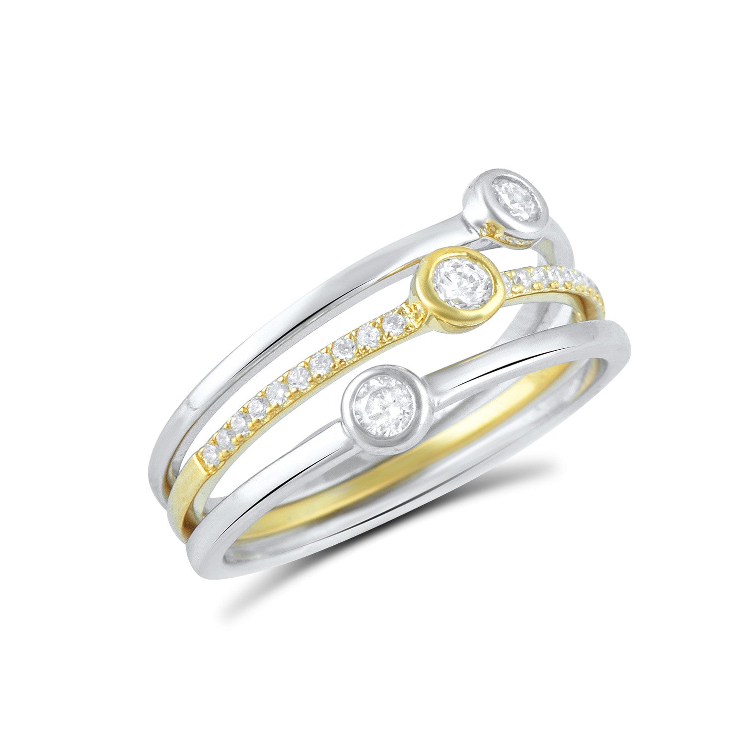 Two Tone Sterling Silver Simulated Diamond Stacked Ring - SilverCloseOut - 3