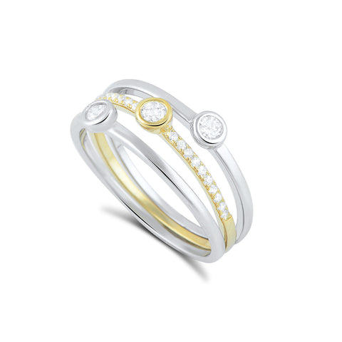 Two Tone Sterling Silver Simulated Diamond Stacked Ring - SilverCloseOut - 1