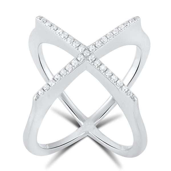 Sterling Silver Simulated Diamond Criss Cross Ring - SilverCloseOut - 2