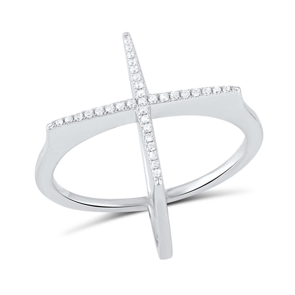 Sterling Silver Simulated Diamond Criss Cross Ring - SilverCloseOut - 3