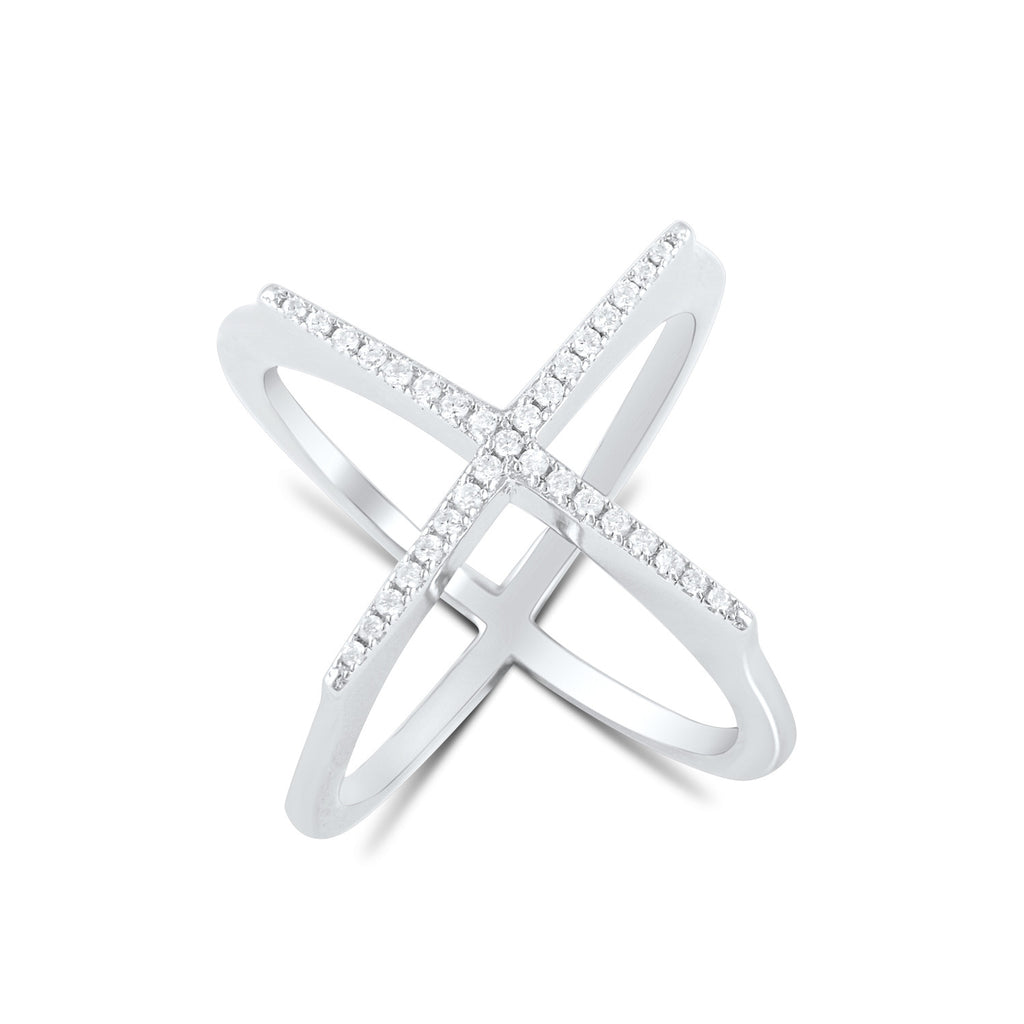 Sterling Silver Simulated Diamond Criss Cross Ring - SilverCloseOut - 1