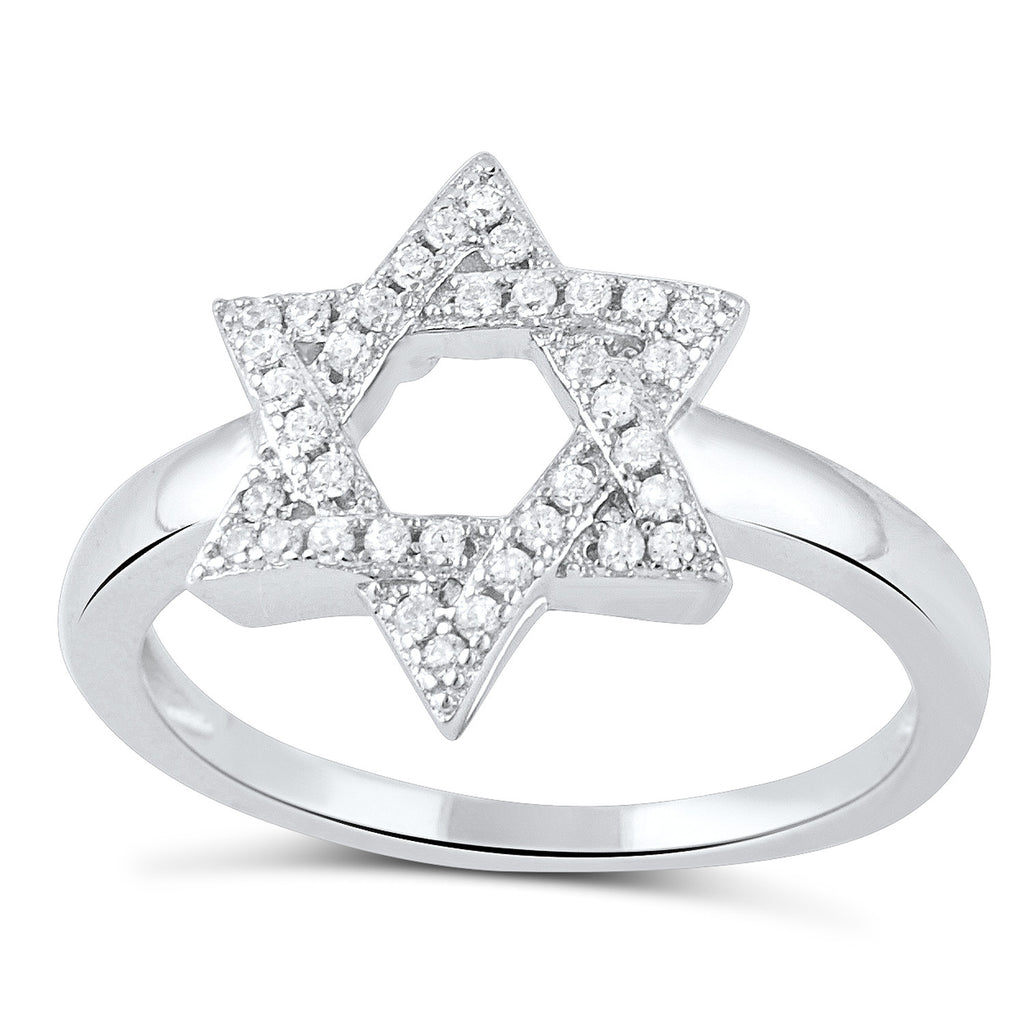 Sterling Silver Simulated Diamond Jewish Star Ring - SilverCloseOut - 1