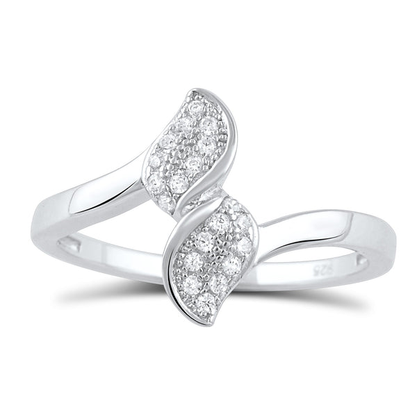 Sterling Silver Simulated Diamond bypass Leaf Ring - SilverCloseOut - 2