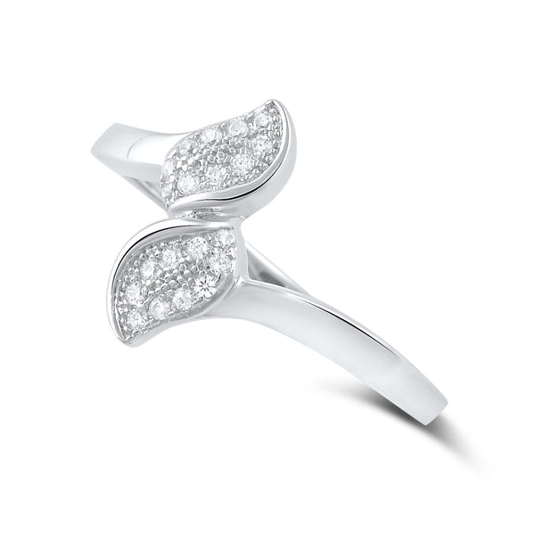 Sterling Silver Simulated Diamond bypass Leaf Ring - SilverCloseOut - 1