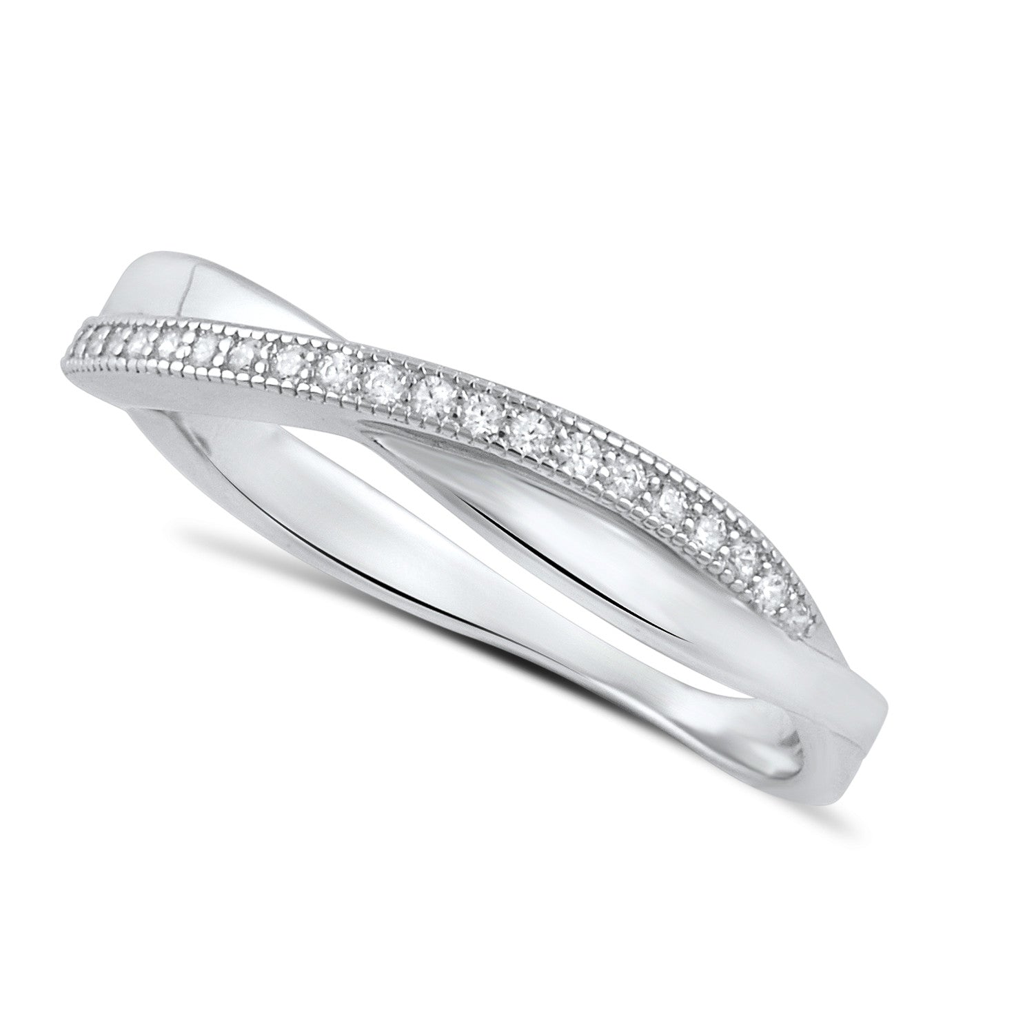 Sterling Silver Cz Thin Stackable CrissCross X Ring - SilverCloseOut - 1