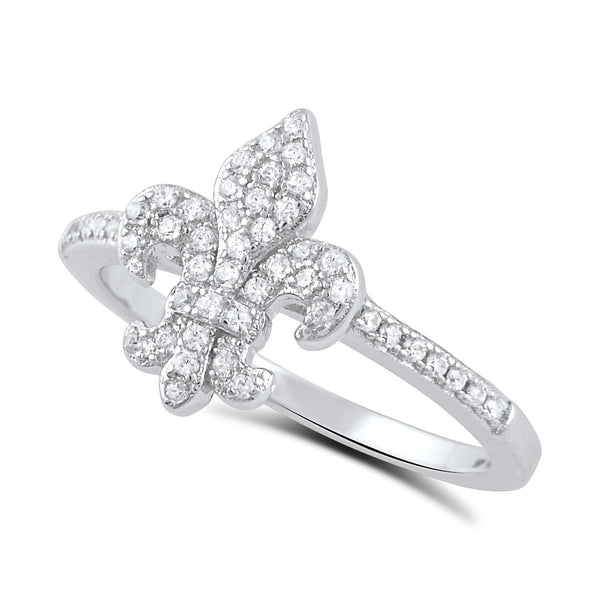 Sterling Silver Simulated Diamond Fleur De Lis Ring - SilverCloseOut - 1