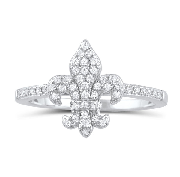 Sterling Silver Simulated Diamond Fleur De Lis Ring - SilverCloseOut - 2