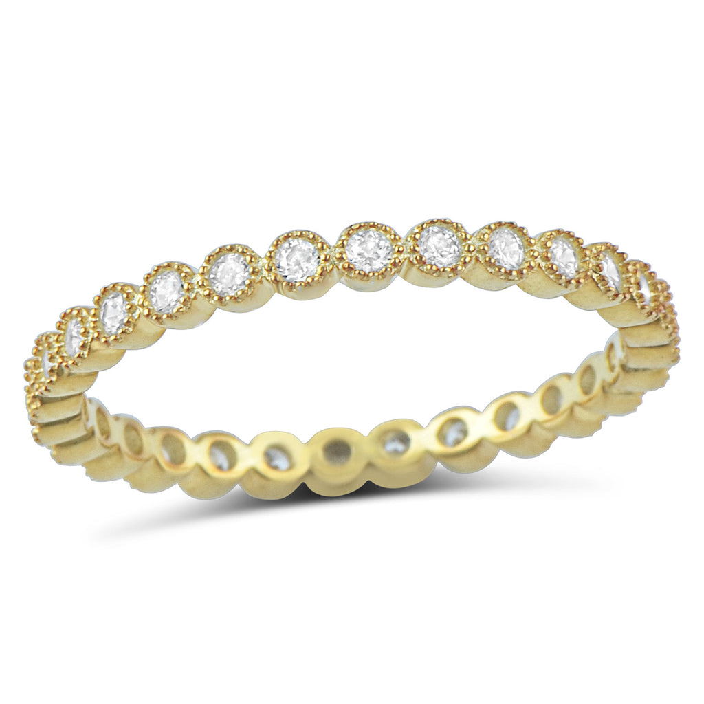 Yellow Gold Tone Sterling Silver Simulated Diamond Stackable Eternity Ring - SilverCloseOut - 1