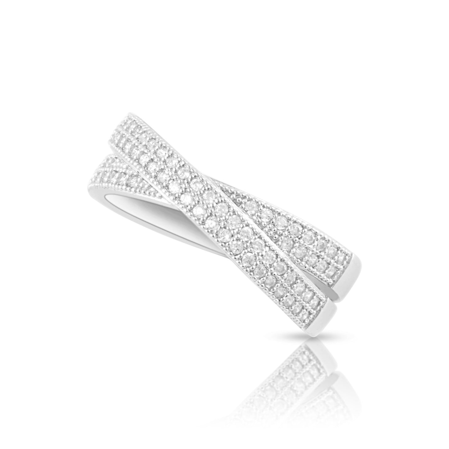 Sterling Silver Simulated Diamond CrissCross X Ring - SilverCloseOut - 1