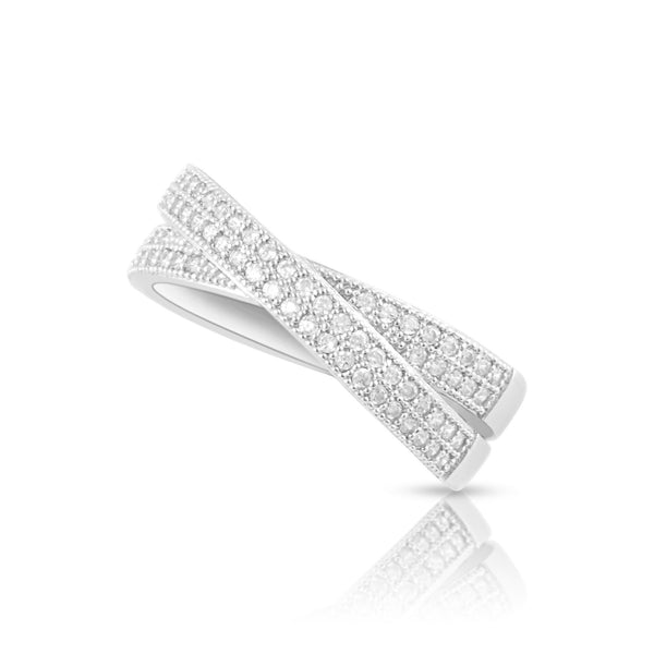 Sterling Silver Simulated Diamond CrissCross X Ring - SilverCloseOut - 1