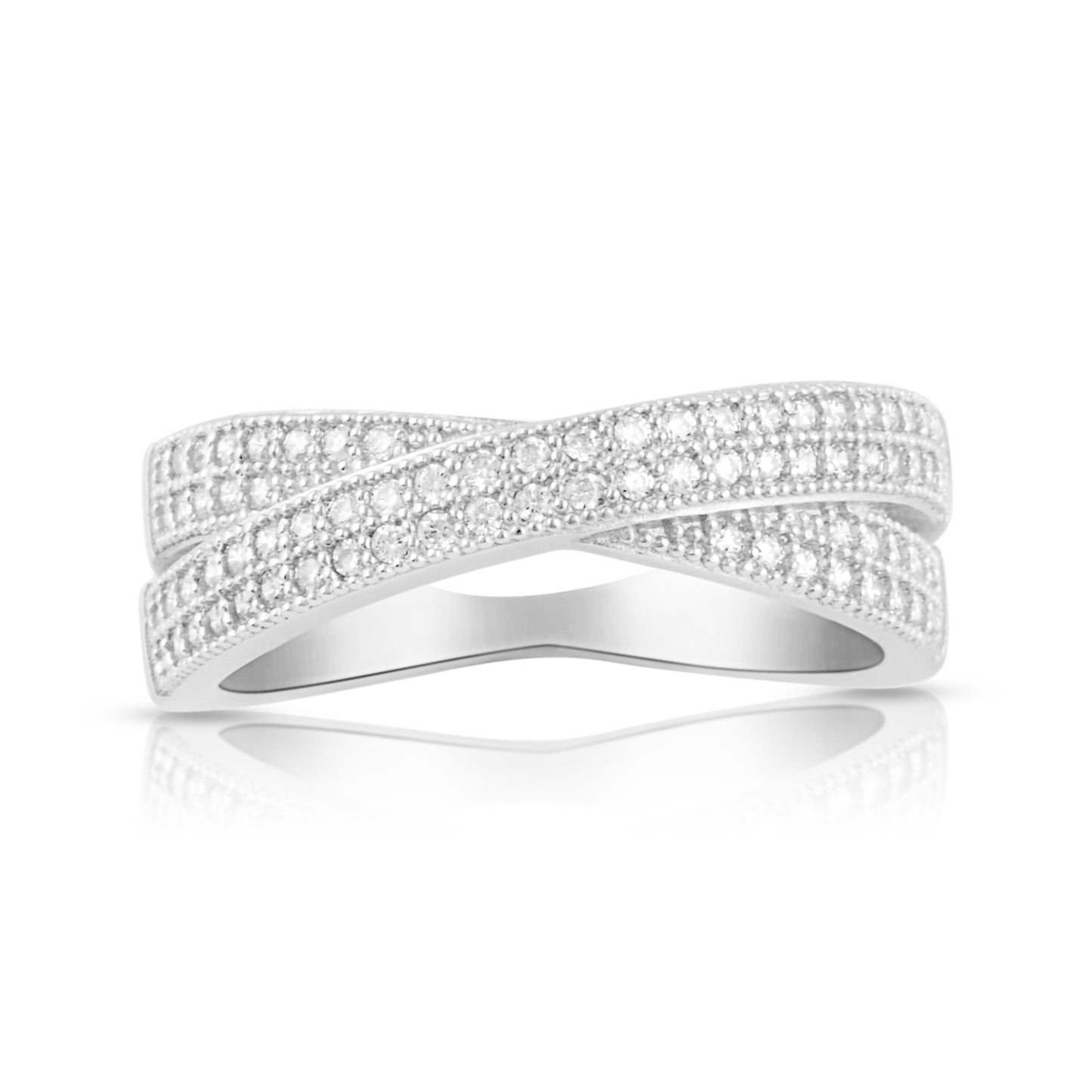 Sterling Silver Simulated Diamond CrissCross X Ring - SilverCloseOut - 2