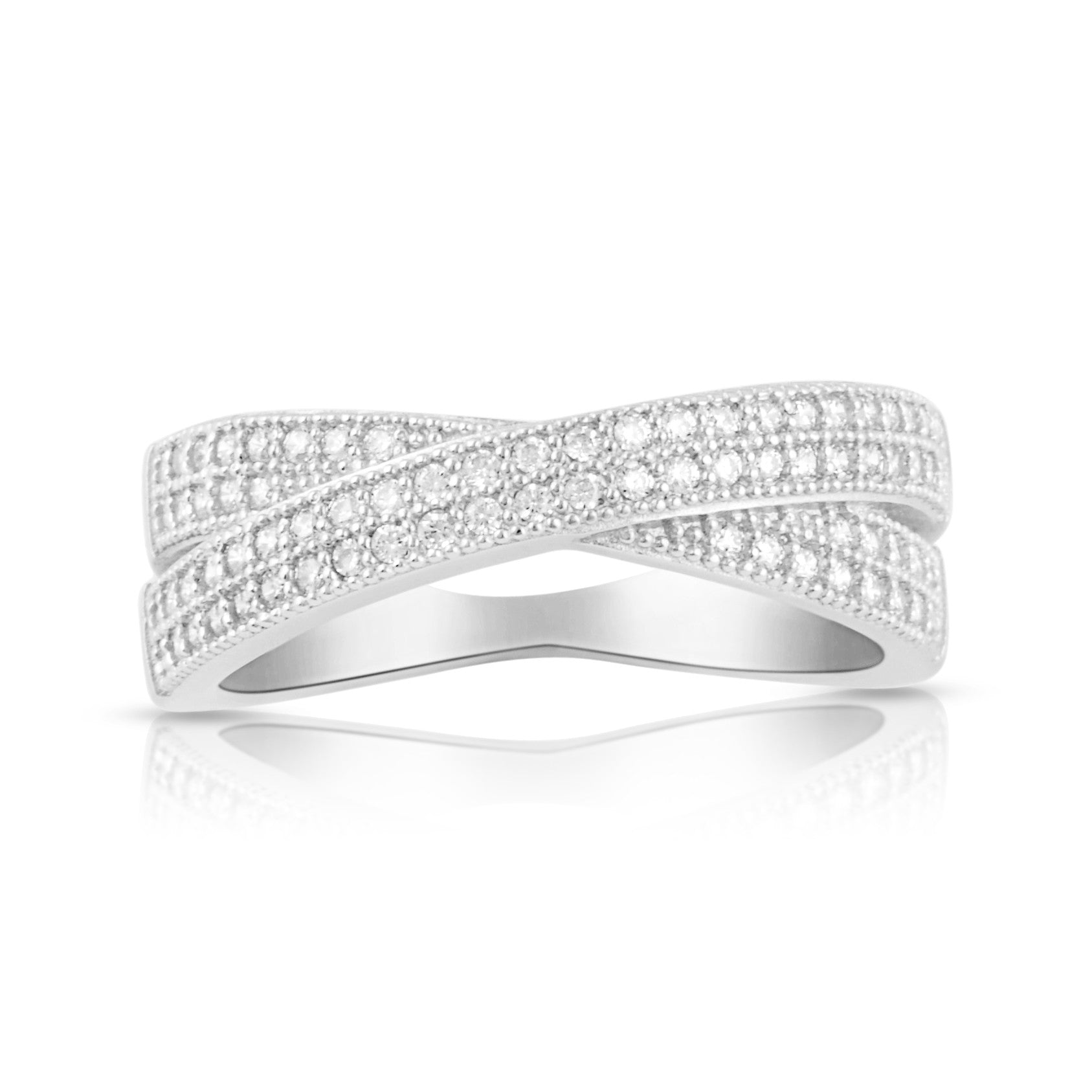 Sterling Silver Simulated Diamond CrissCross X Ring - SilverCloseOut - 2