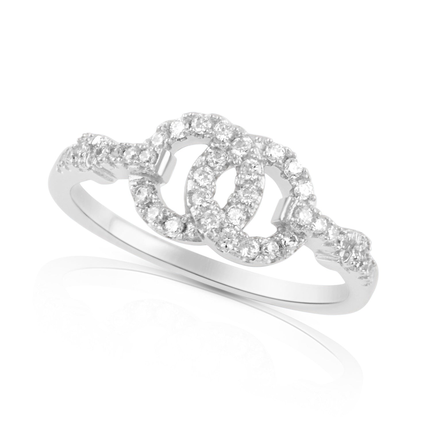 Sterling Silver Simulated Diamond Two Circle Ring - SilverCloseOut - 2