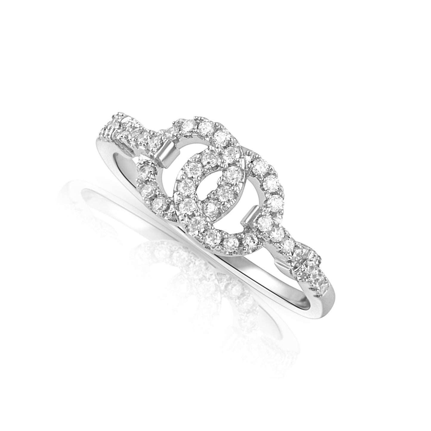 Sterling Silver Simulated Diamond Two Circle Ring - SilverCloseOut - 1