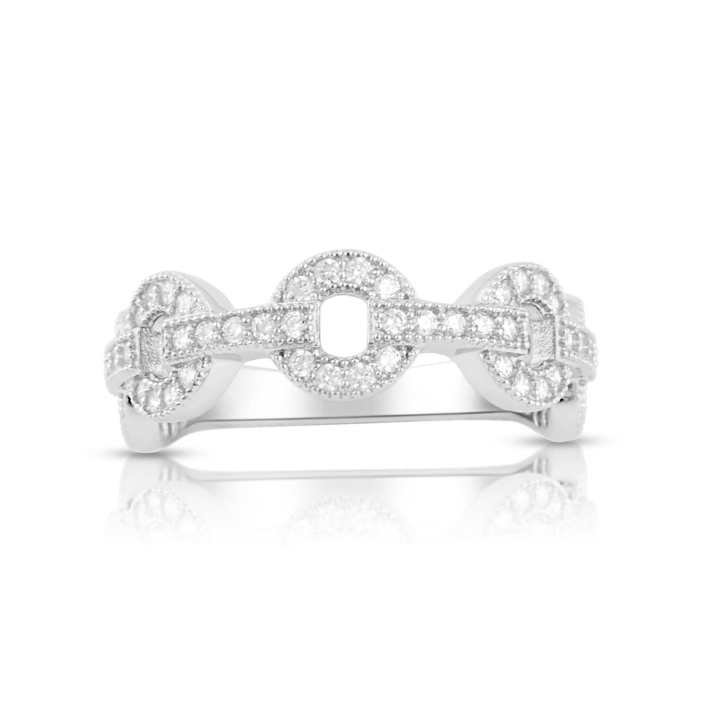 Sterling Silver Simulated Diamond Round Chain Link Ring - SilverCloseOut - 2