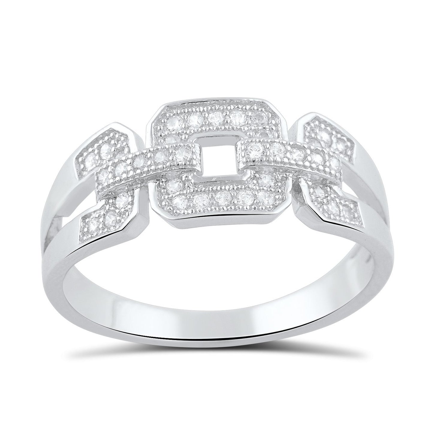 Sterling Silver Simulated Diamond Square Chain Link Ring - SilverCloseOut - 2