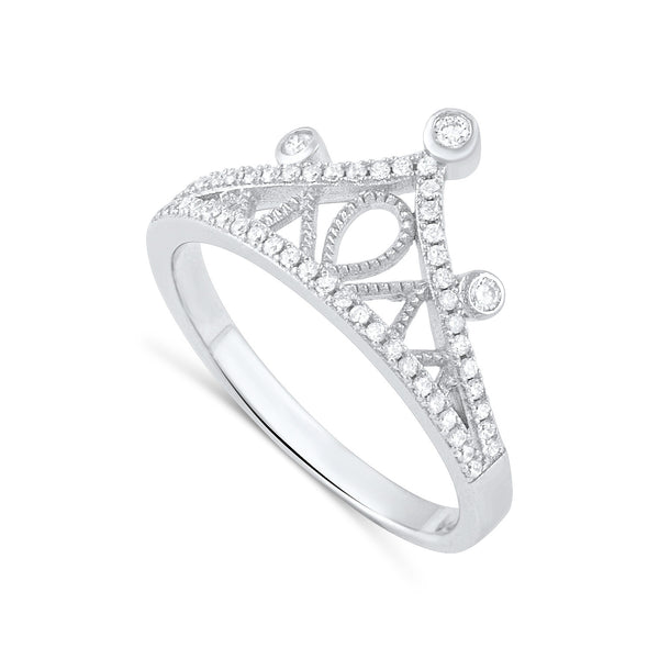 Sterling Silver Simulated Diamond Crown Ring - SilverCloseOut - 2