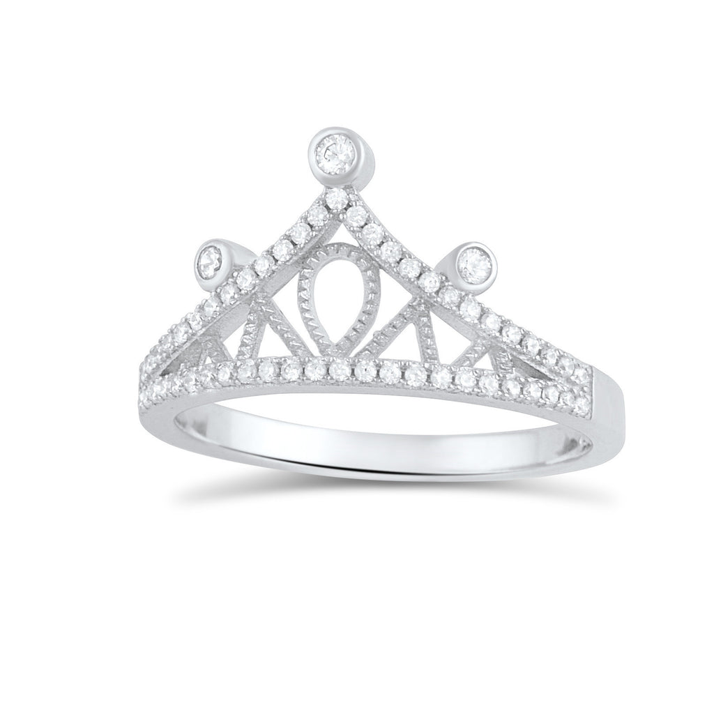 Sterling Silver Simulated Diamond Crown Ring - SilverCloseOut - 1