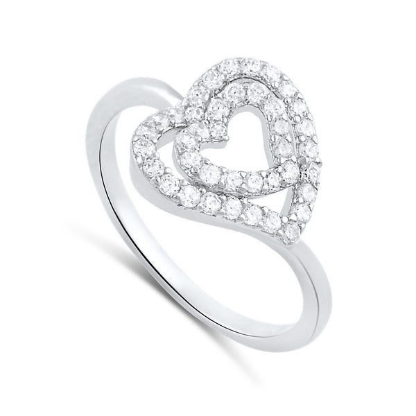 Sterling Silver Cz Sideways Heart Ring - SilverCloseOut - 1