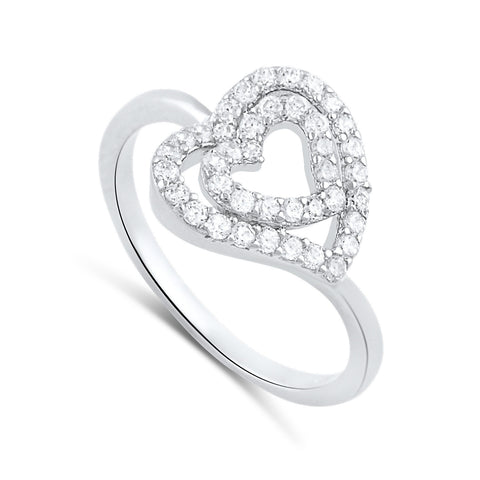 Sterling Silver Cz Sideways Heart Ring - SilverCloseOut - 1