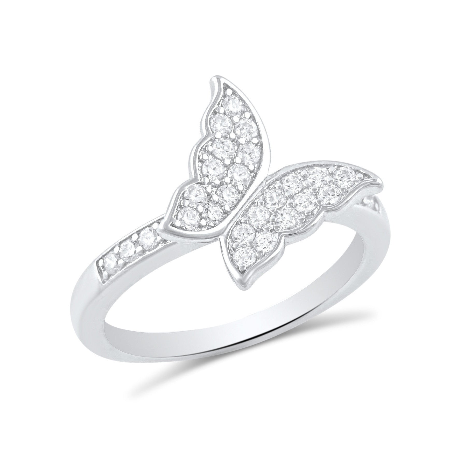 Sterling Silver Simulated Diamond Butterfly Ring - SilverCloseOut - 1