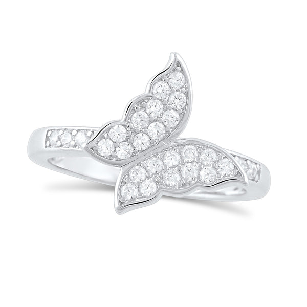 Sterling Silver Simulated Diamond Butterfly Ring - SilverCloseOut - 2