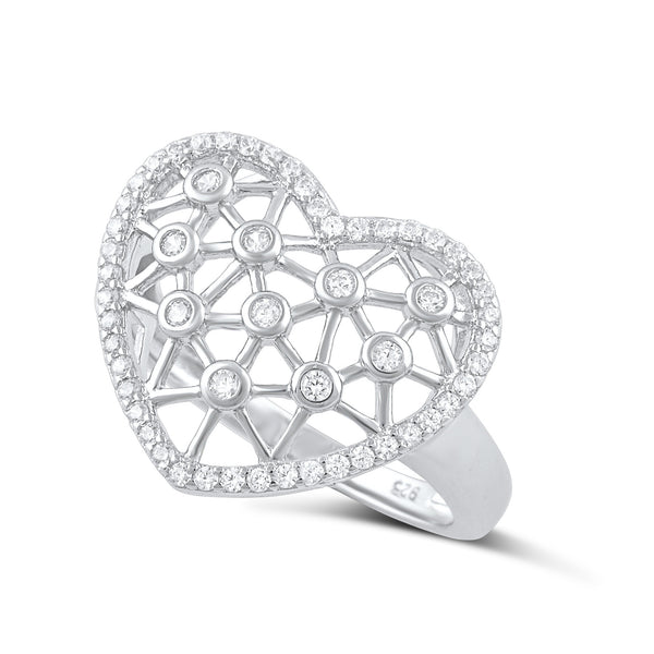 Sterling Silver Simulated Diamond Heart Statement Ring  16mm - SilverCloseOut - 2