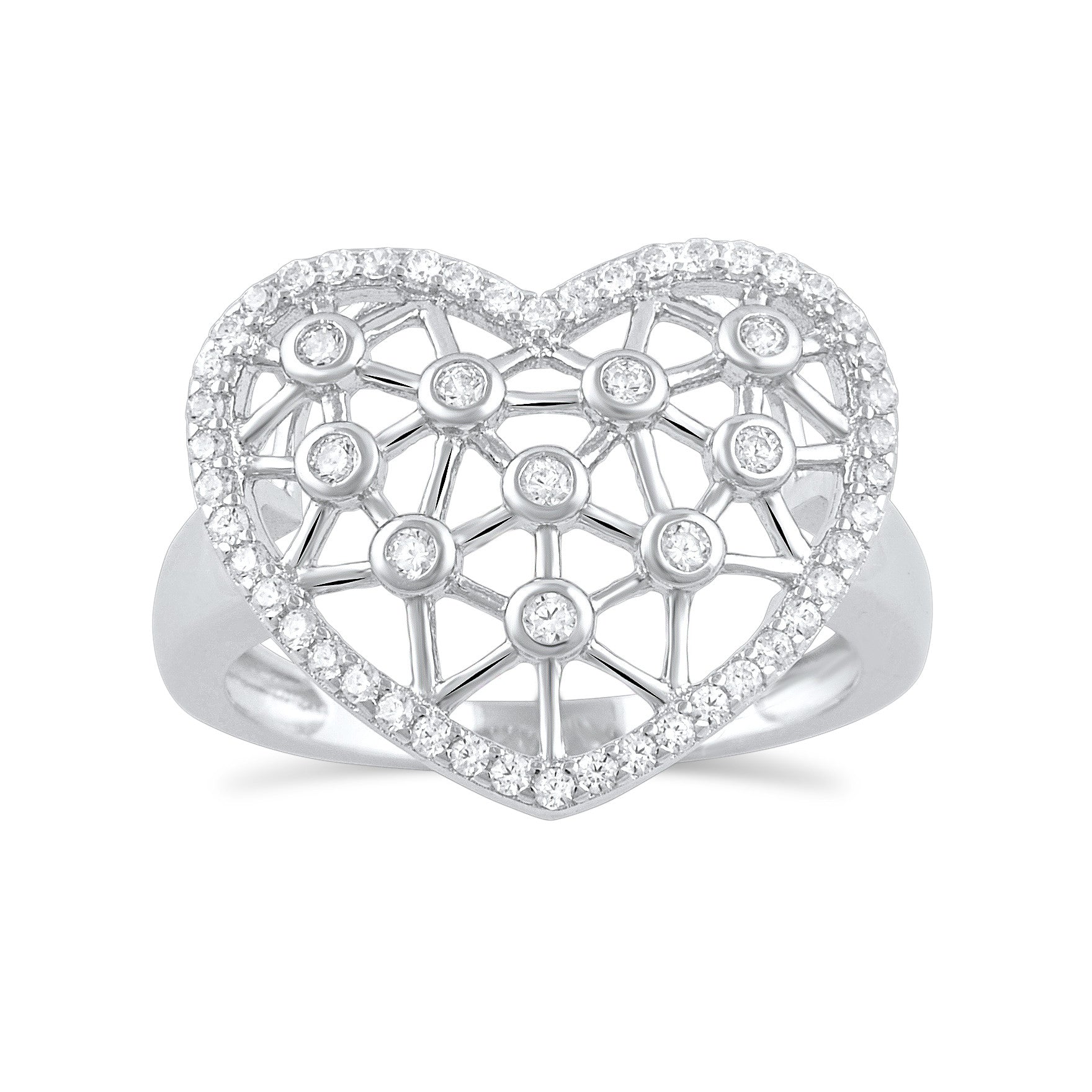 Sterling Silver Simulated Diamond Heart Statement Ring  16mm - SilverCloseOut - 1