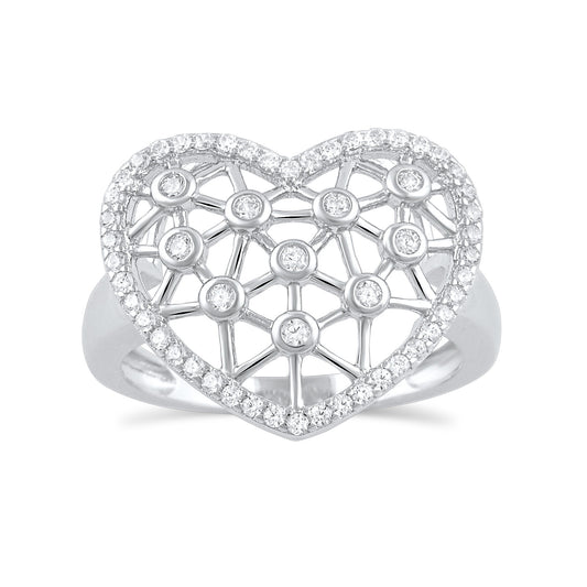 Sterling Silver Simulated Diamond Heart Statement Ring  16mm - SilverCloseOut - 1