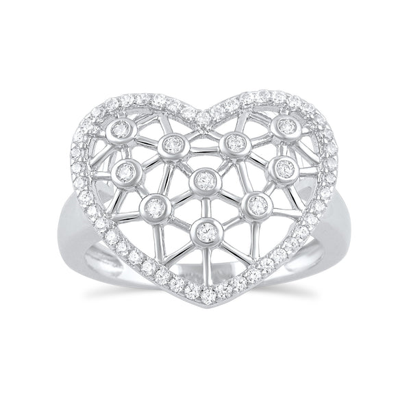 Sterling Silver Simulated Diamond Heart Statement Ring  16mm - SilverCloseOut - 1