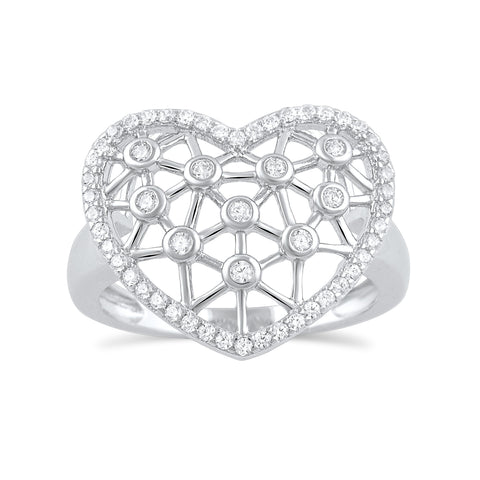 Sterling Silver Simulated Diamond Heart Statement Ring  16mm - SilverCloseOut - 1