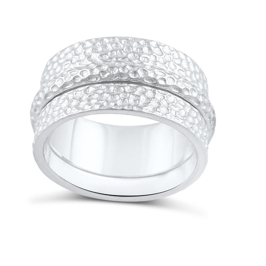 Sterling Silver Wide Hammered Statement Spinner Ring  10mm - SilverCloseOut - 1