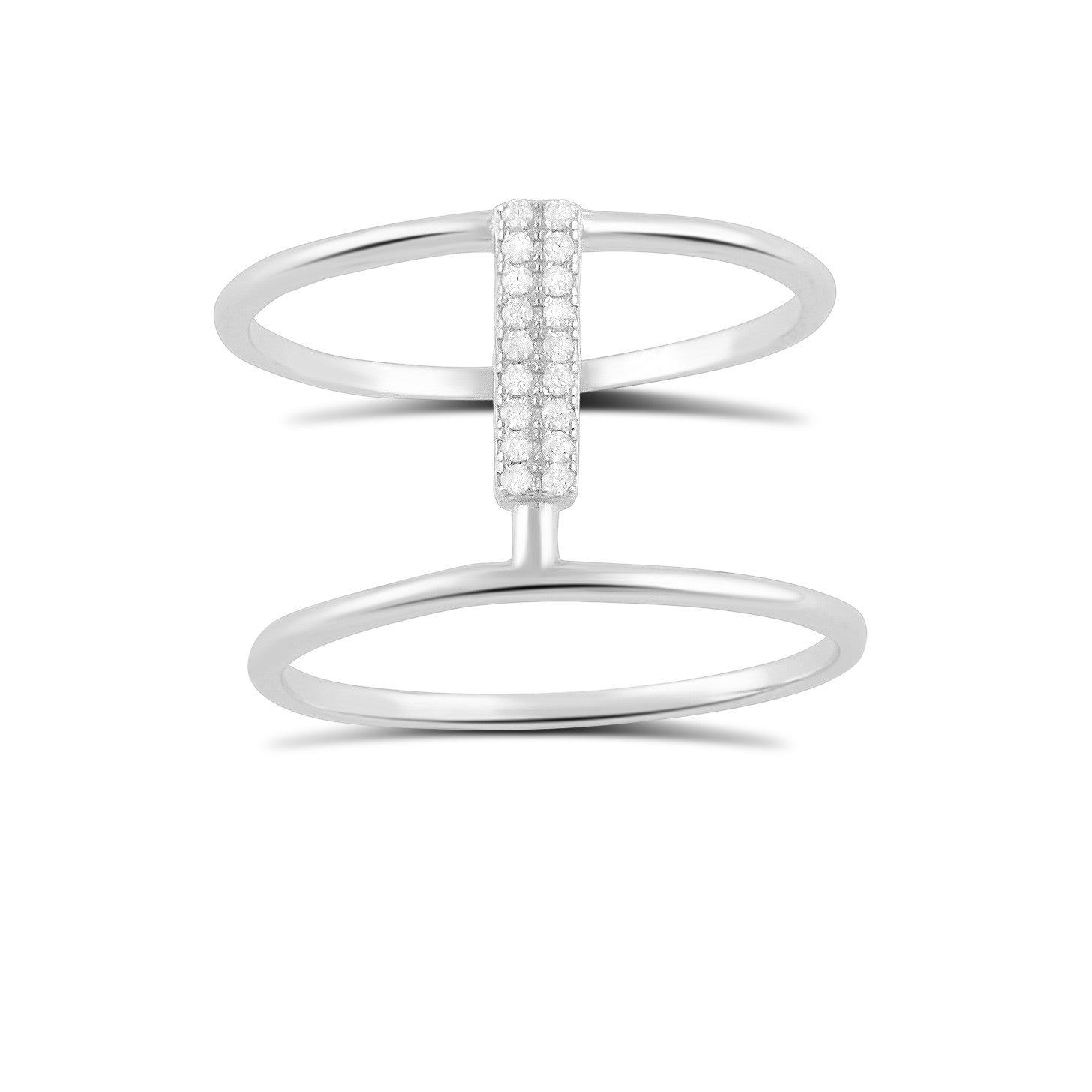 Sterling Silver Cz Wide Double Bar Ring  13mm - SilverCloseOut - 2