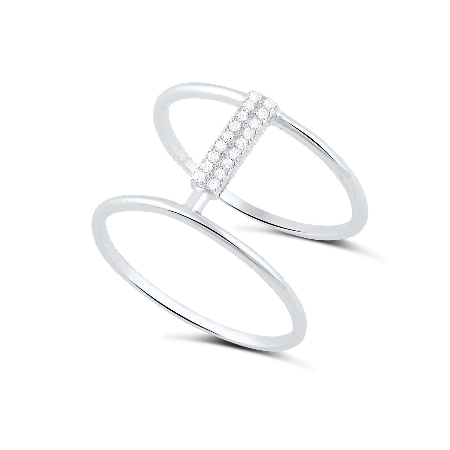 Sterling Silver Cz Wide Double Bar Ring  13mm - SilverCloseOut - 1