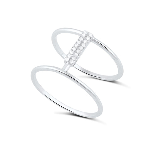 Sterling Silver Cz Wide Double Bar Ring  13mm - SilverCloseOut - 1