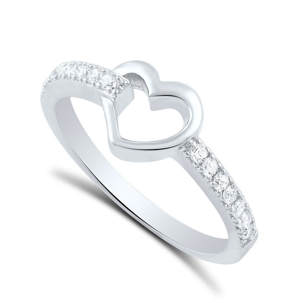 Sterling Silver Simulated Diamond Hollow Heart Ring  2.5mm - SilverCloseOut - 1
