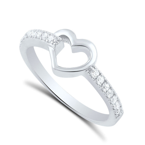 Sterling Silver Simulated Diamond Hollow Heart Ring  2.5mm - SilverCloseOut - 1
