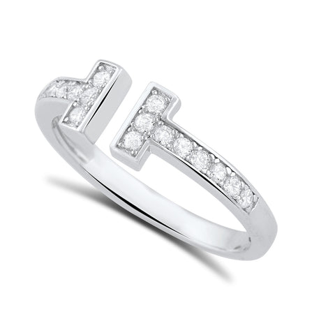 Sterling Silver Simulated Diamond Open Face Double Bar Ring  6mm - SilverCloseOut - 1