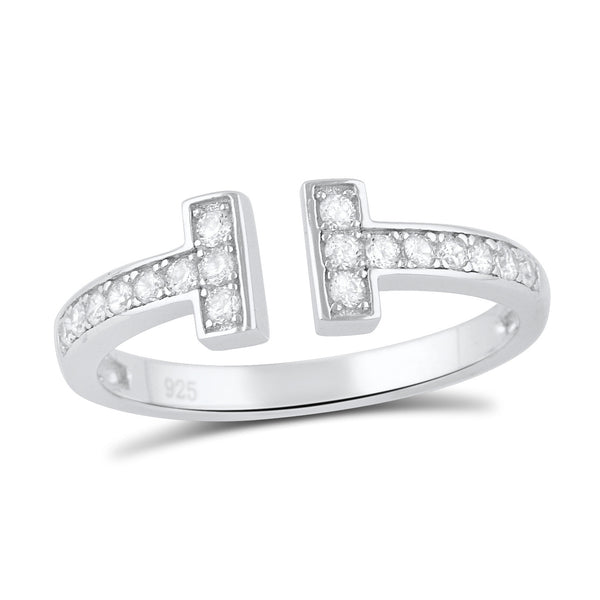 Sterling Silver Simulated Diamond Open Face Double Bar Ring  6mm - SilverCloseOut - 2