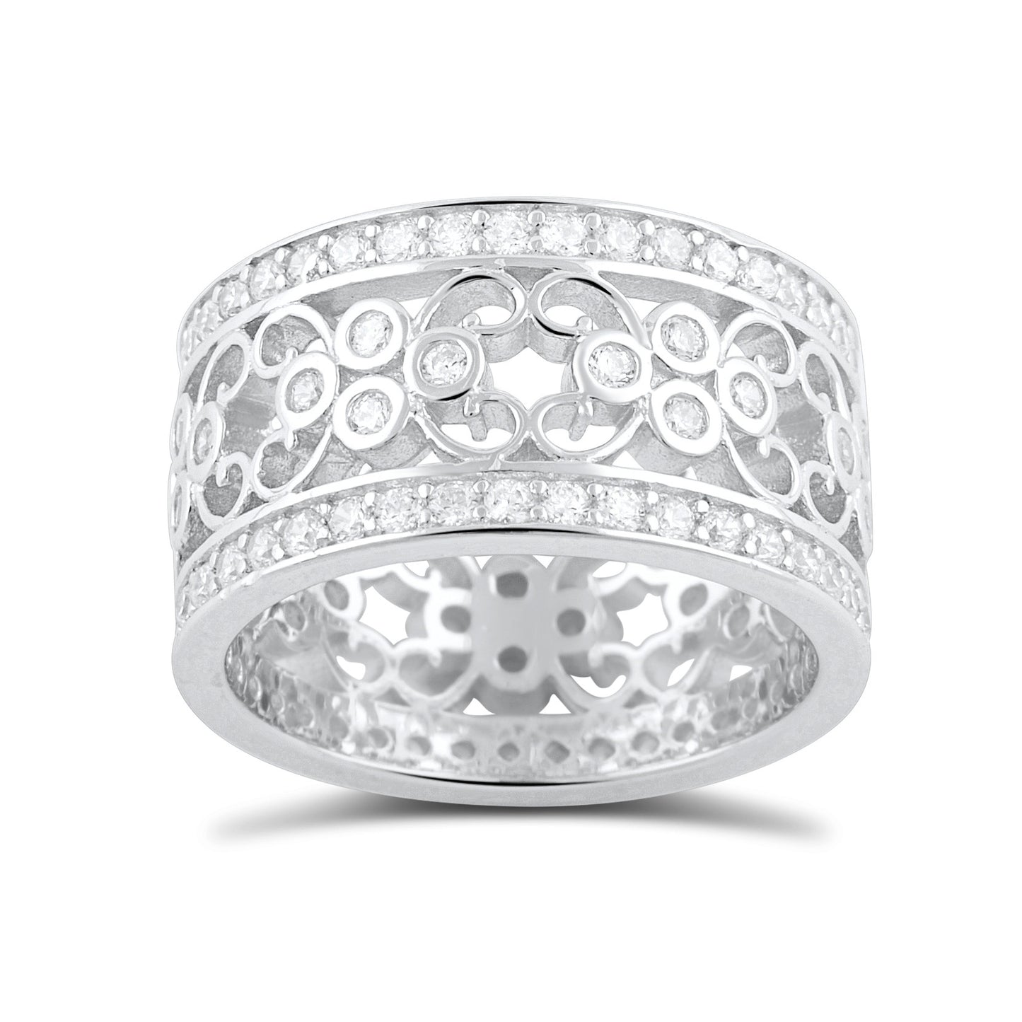 Sterling Silver Simulated Diamond Wide Filigree Statement Ring - SilverCloseOut - 2