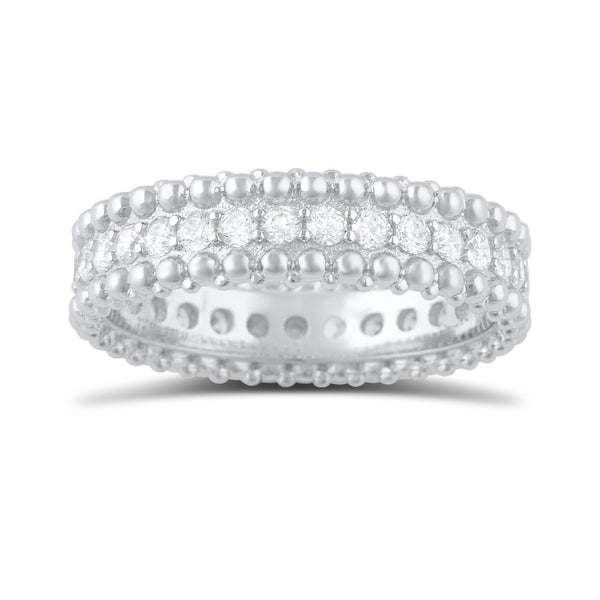 Sterling Silver Simulated Diamond Beaded Eternity Ring - SilverCloseOut - 2