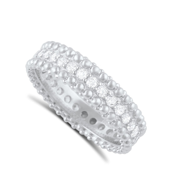 Sterling Silver Simulated Diamond Beaded Eternity Ring - SilverCloseOut - 1