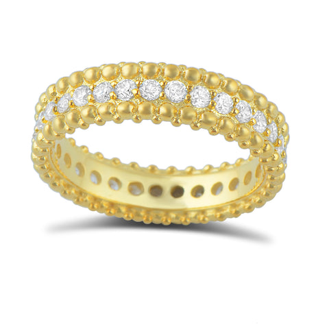 Gold Tone Sterling Silver Simulated Diamond Beaded Eternity Ring - SilverCloseOut - 1