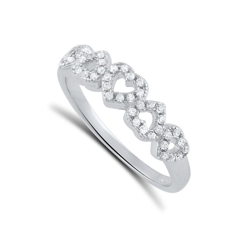 Sterling Silver Simulated Diamond Repeating Heart Ring - SilverCloseOut - 1