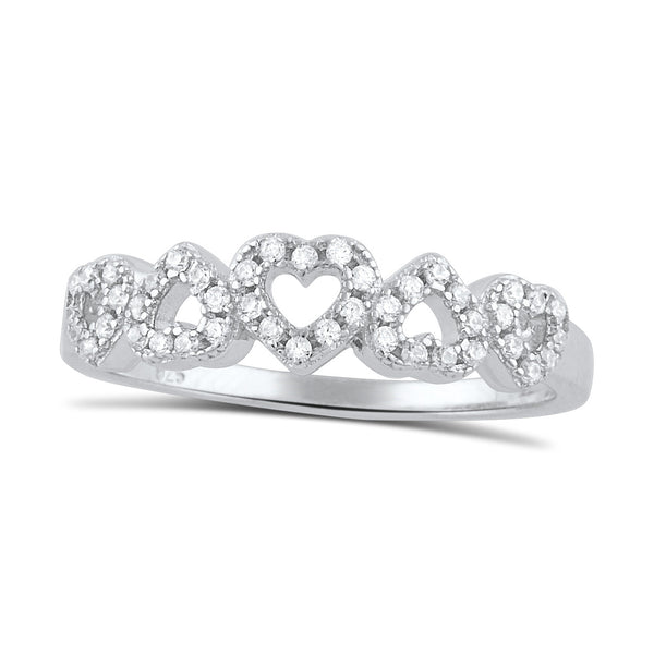 Sterling Silver Simulated Diamond Repeating Heart Ring - SilverCloseOut - 2