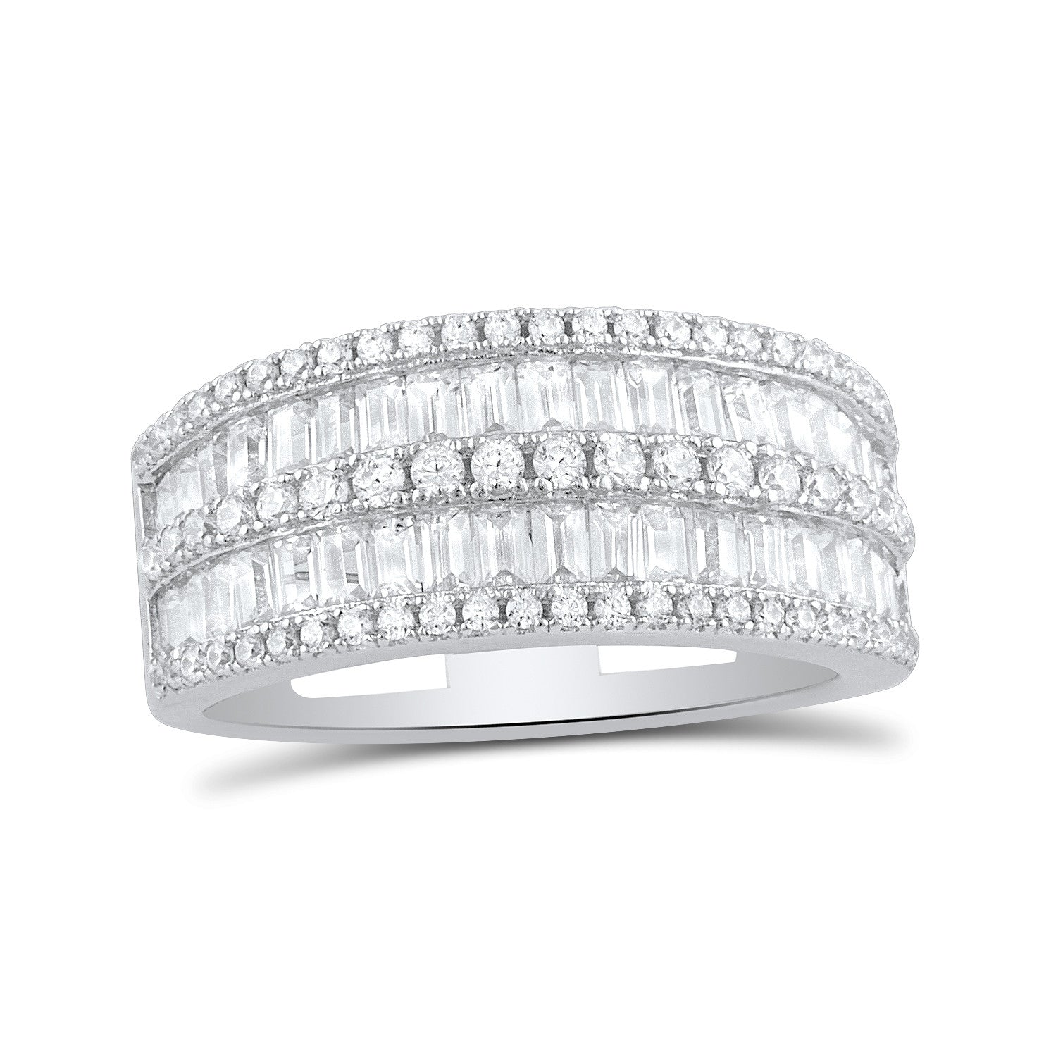 Sterling Silver Simulated Diamond Baguette Cut Statement Ring - SilverCloseOut - 3