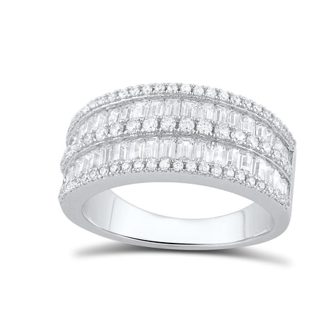 Sterling Silver Simulated Diamond Baguette Cut Statement Ring - SilverCloseOut - 1
