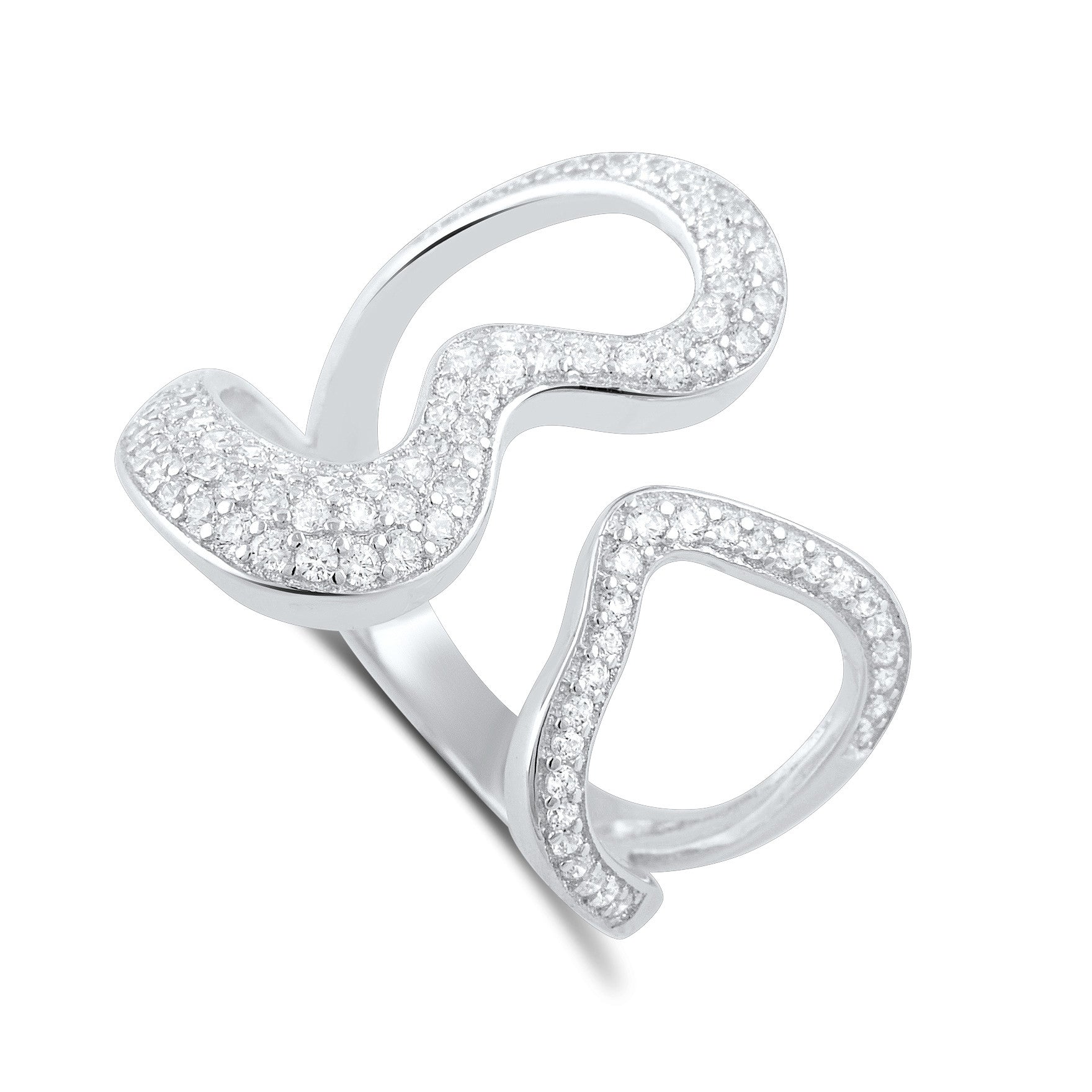 Sterling Silver Simulated Diamond Open Heart Statement Ring - SilverCloseOut - 2