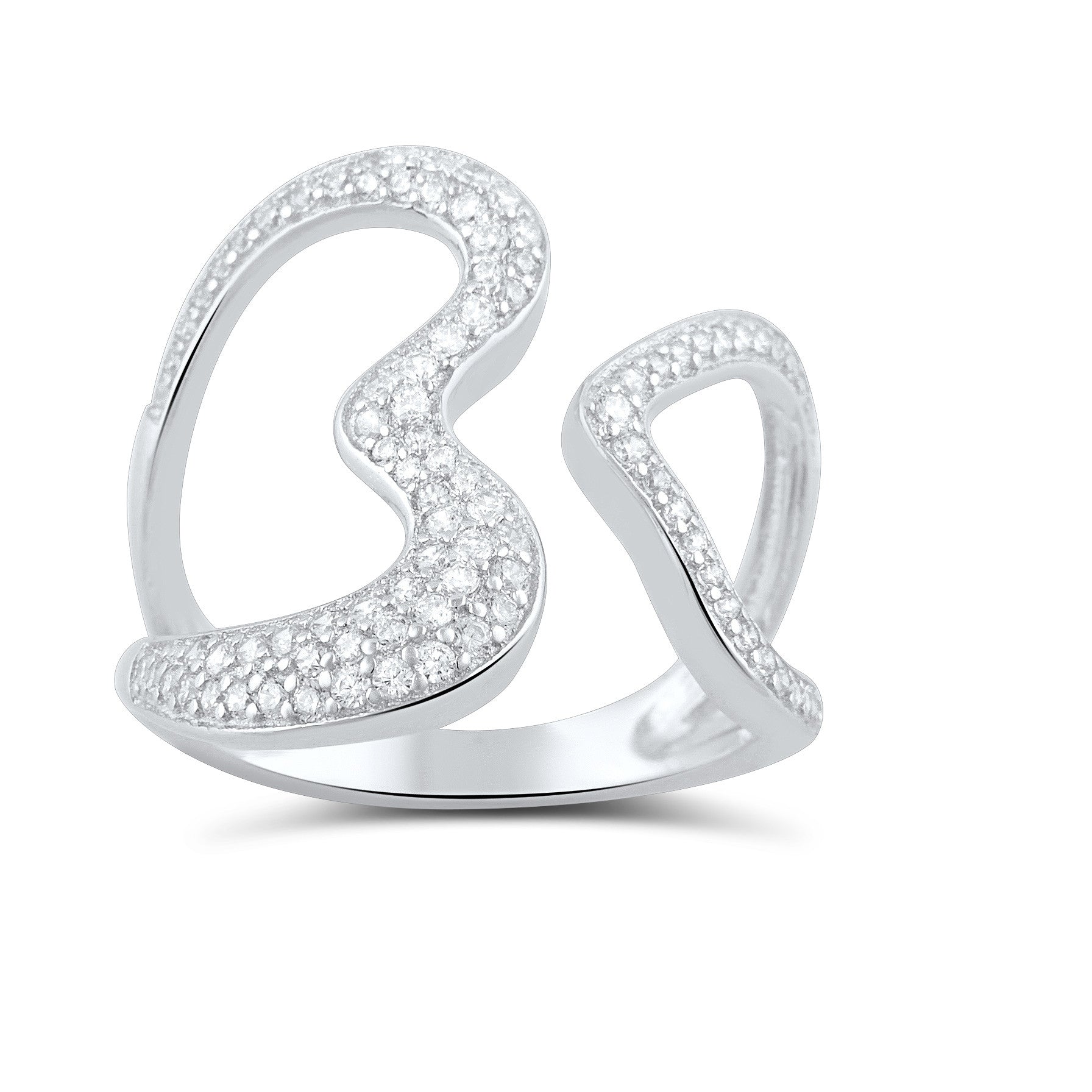 Sterling Silver Simulated Diamond Open Heart Statement Ring - SilverCloseOut - 1